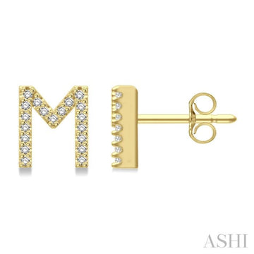 1/8 Ctw Initial 'M' Round Cut Diamond Earrings in 10K Yellow Gold
